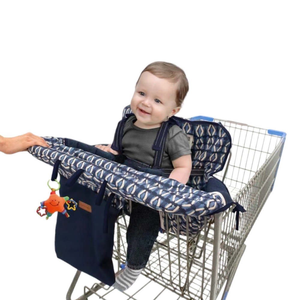 2-In-1 Navy Blue Padded Shopping Cart and Highchair Cover Pouch for Kids Babies